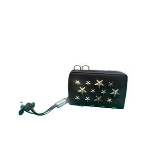 Jimmy Choo Black Leather Star Studded Coin Purse Wallet - Italy - OG Box
